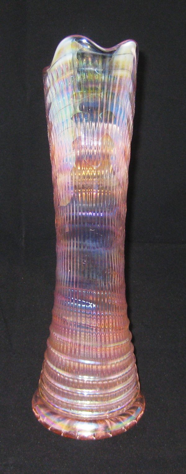 Imperial Pink Ripple Carnival Glass Swung Vase