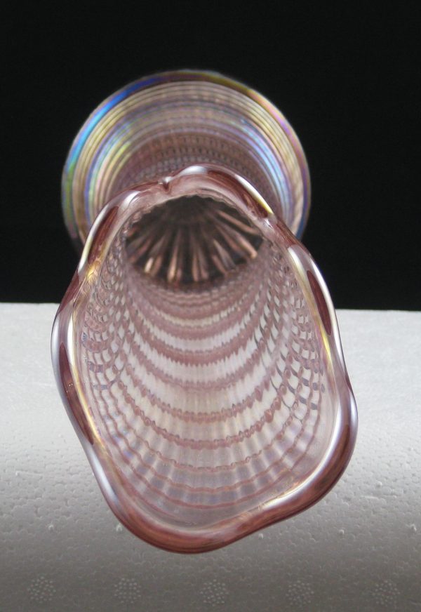 Imperial Pink Ripple Carnival Glass Swung Vase