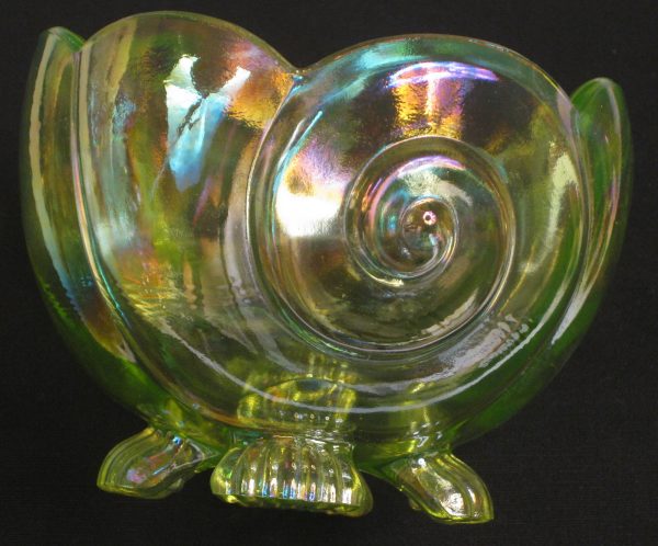 Summit Art Glass Vaseline Seashell Carnival Glass Small Bowl