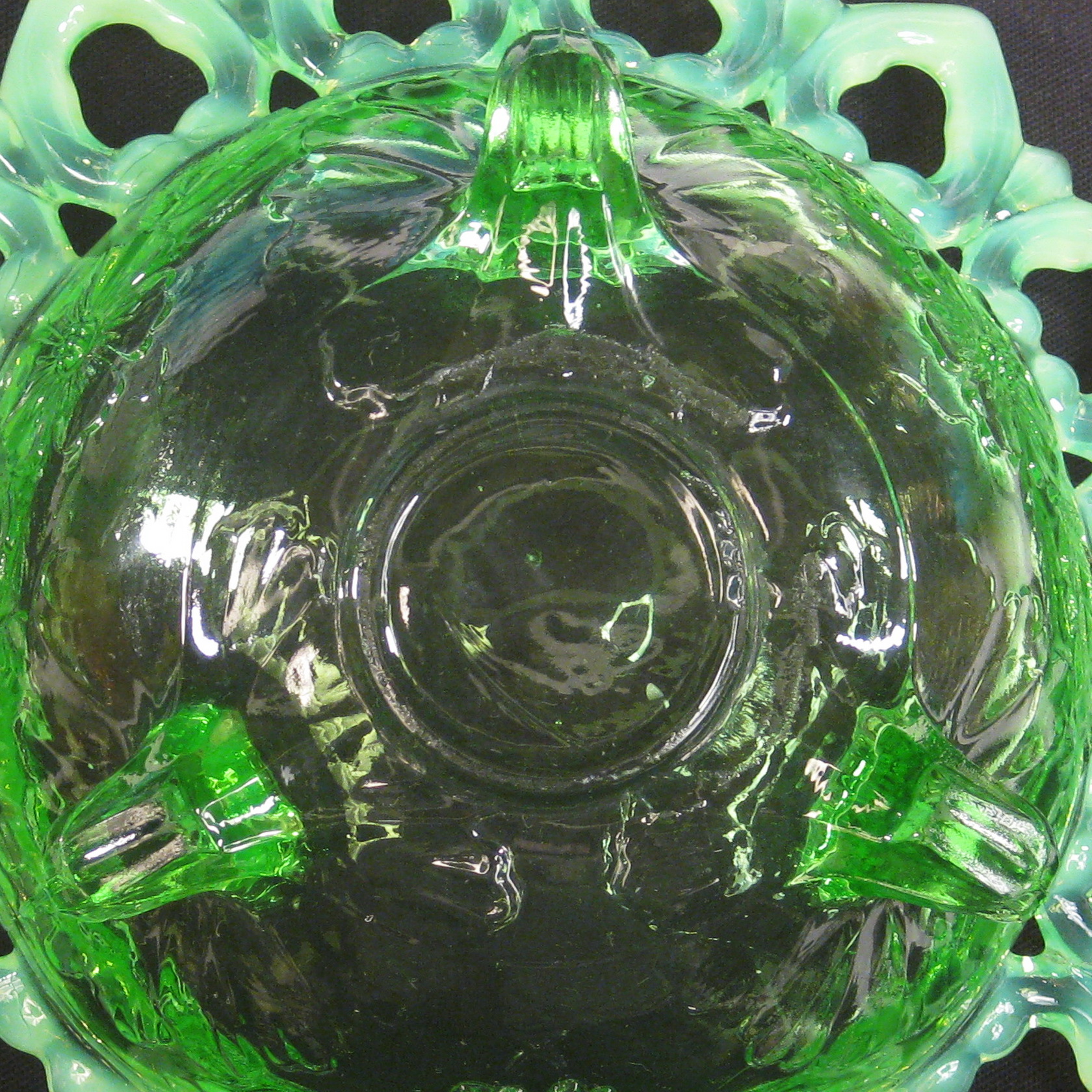 Antique Northwood Green Opal Shell & Wild Rose Opalescent Glass Candy