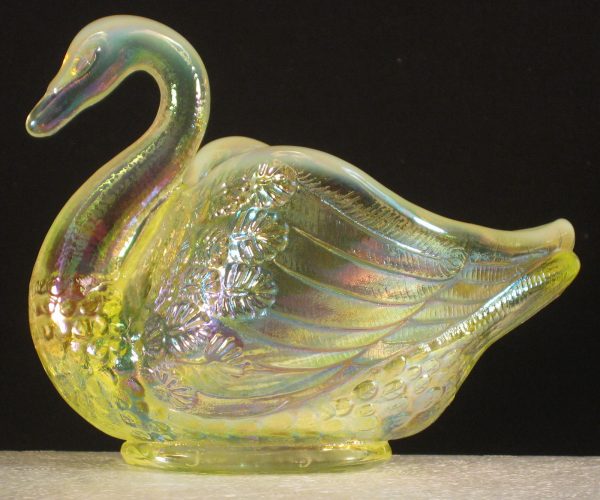 Fenton Vaseline Opal Swan Carnival Glass Novelty Dish