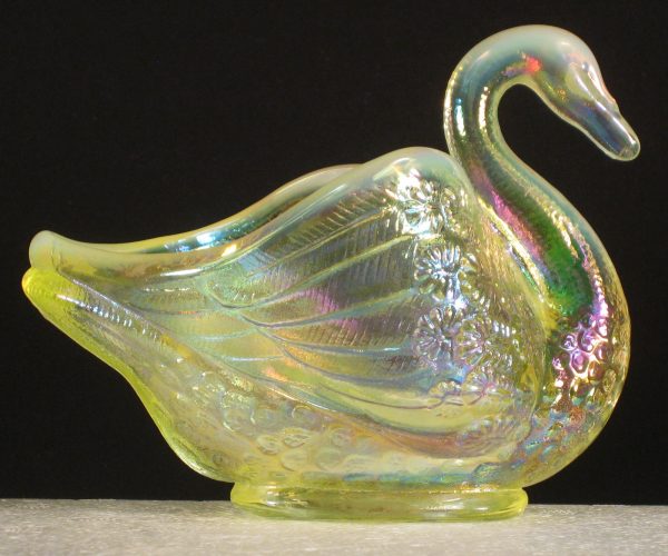 Fenton Vaseline Opal Swan Carnival Glass Novelty Dish