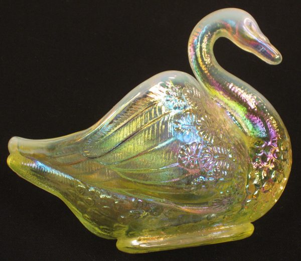 Fenton Vaseline Opal Swan Carnival Glass Novelty Dish