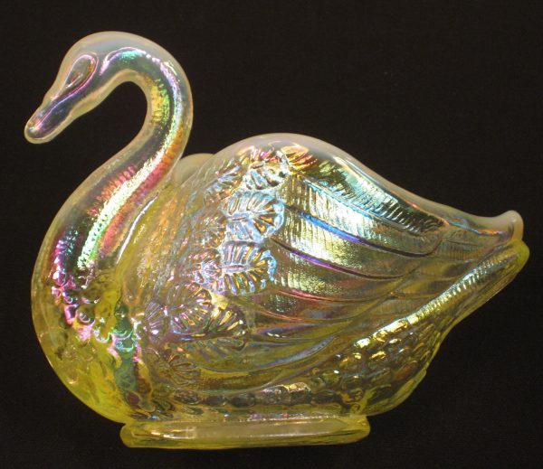 Fenton Vaseline Opal Swan Carnival Glass Novelty Dish