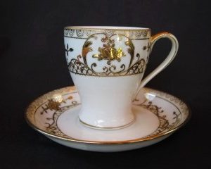 Antique Nippon Handpainted Gold Gilt Cup & Saucer