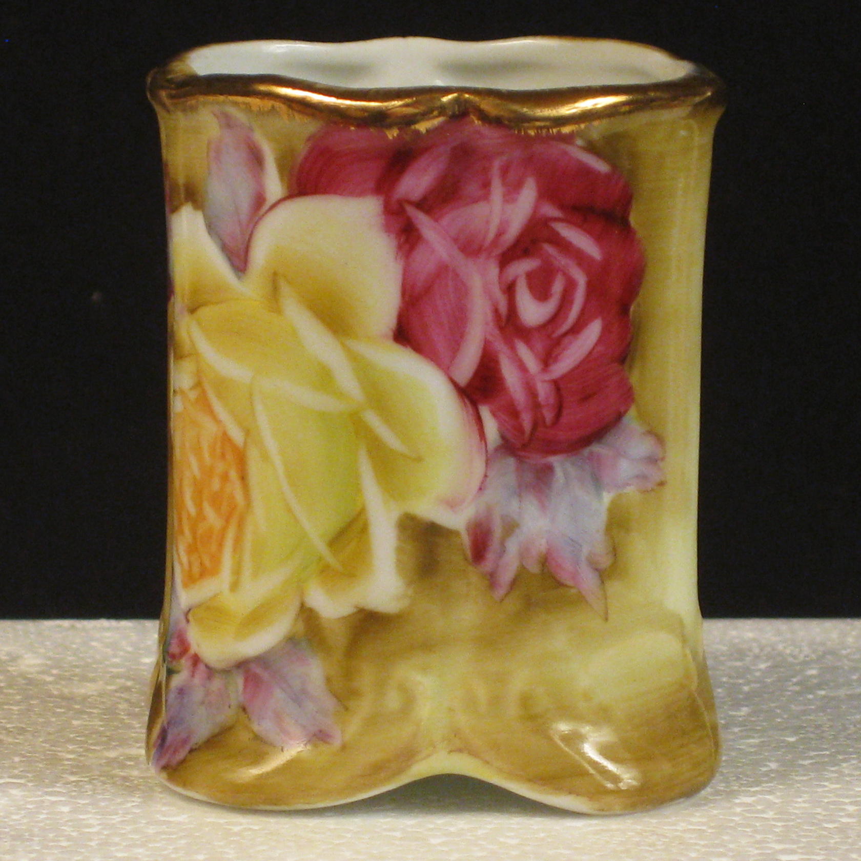 Nippon Hand Painted Roses Gold Gilt Toothpick Holder Carnival Glass