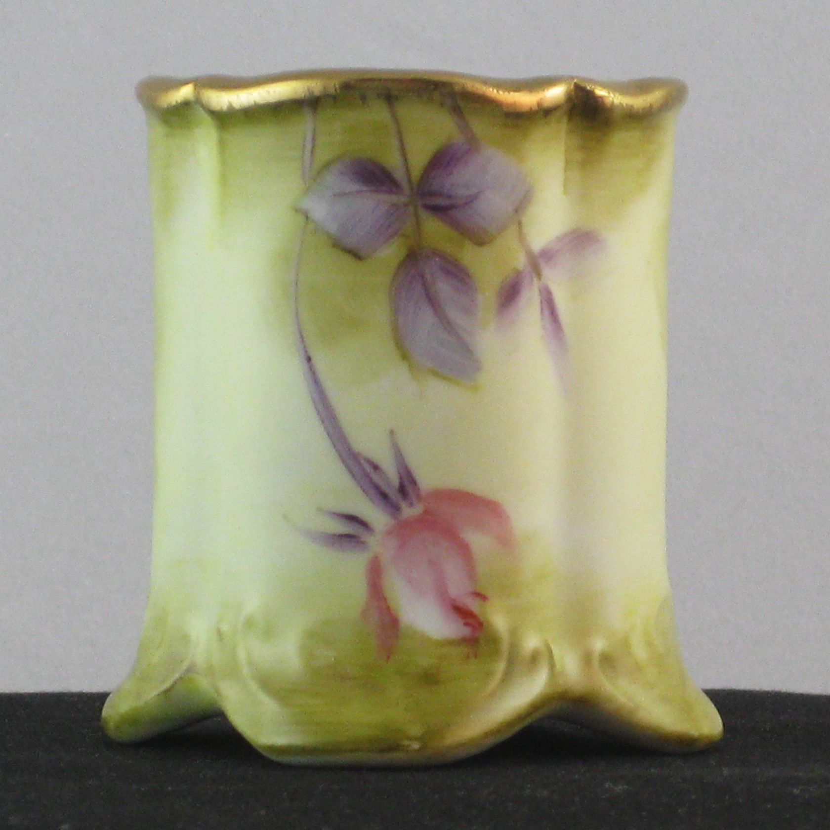Nippon Hand Painted Roses Gold Gilt Toothpick Holder Carnival Glass