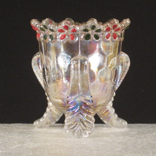 Boyd Art Glass Crystal Decorated Forget Me Not Carnival Glass Toothpick Holder