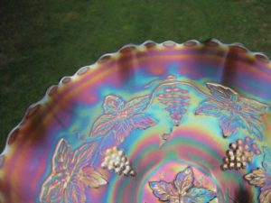 Antique Dugan Amethyst Vintage Grape Carnival Glass Bowl