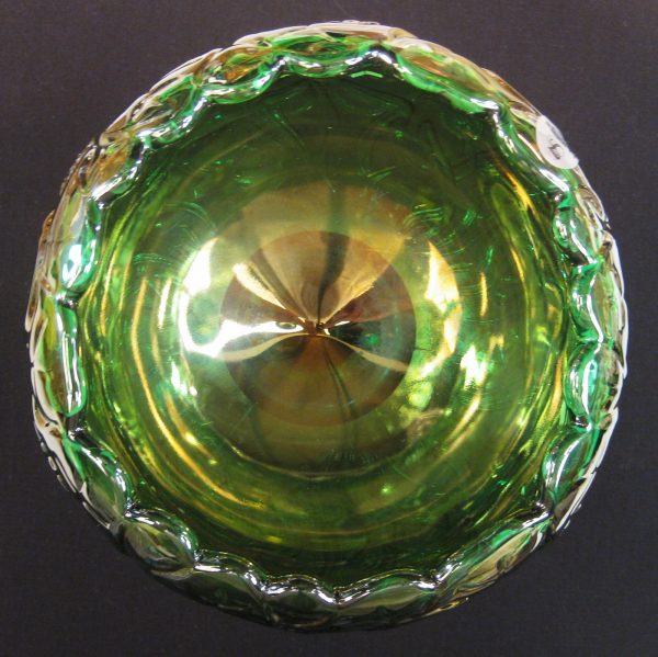 Fenton Green Waterlily Carnival Glass Compote Rosebowl