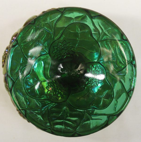 Fenton Green Waterlily Carnival Glass Compote Rosebowl