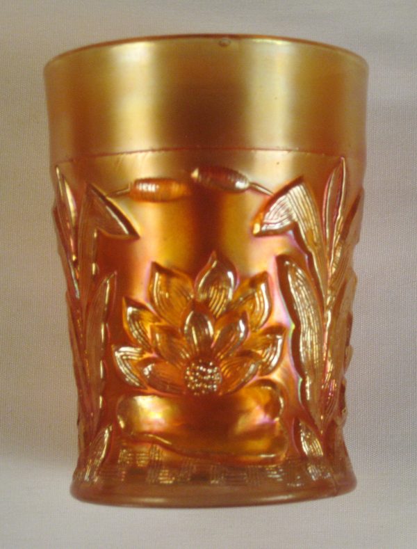 Antique Fenton Marigold Waterlily & Cattail Carnival Glass Tumbler