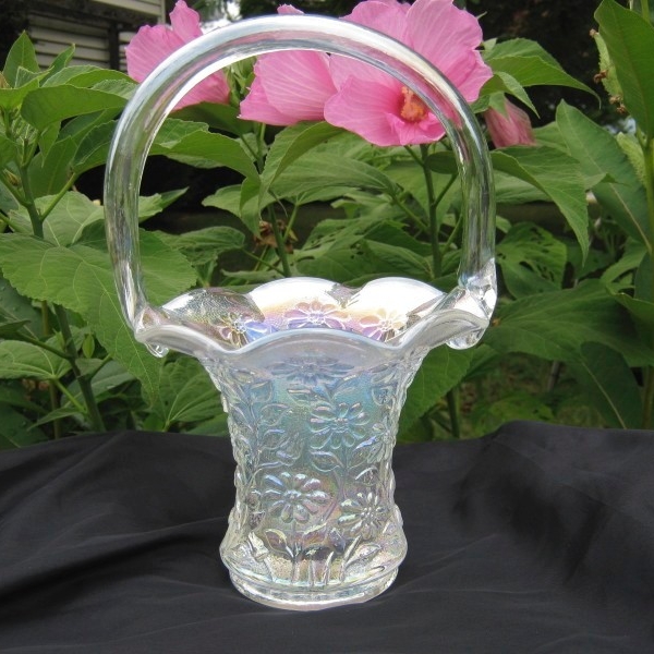 Imperial White Daisy Carnival Glass Whimsied Basket