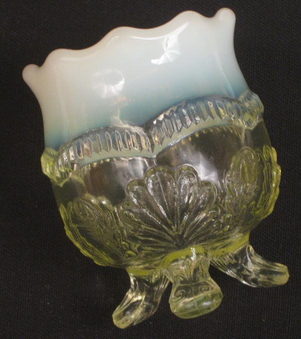 Antique Model Flint Vaseline Opal Wreath & Shell Toothpick Holder