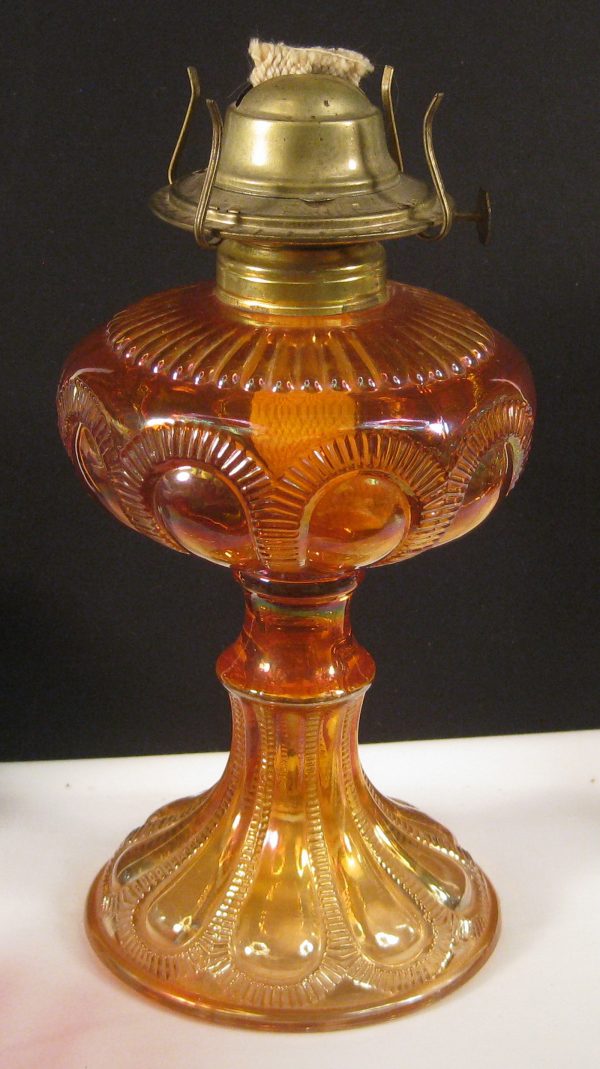 Imperial Marigold Zipper Loop Carnival Glass Oil Lamp