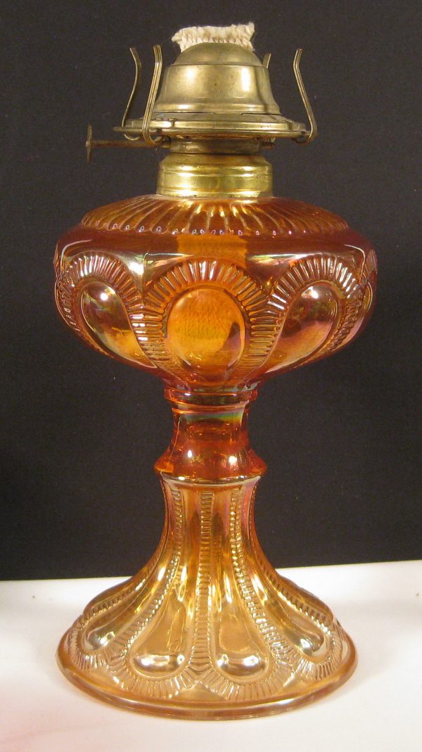Imperial Marigold Zipper Loop Carnival Glass Oil Lamp