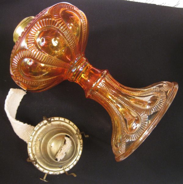 Imperial Marigold Zipper Loop Carnival Glass Oil Lamp