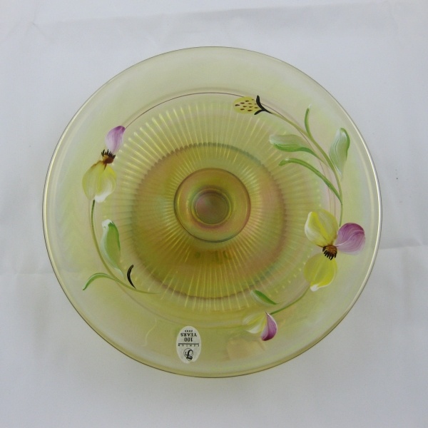 Fenton Marigold #8919 5J Ribbed Hand Painted Carnival Glass Candle Plate