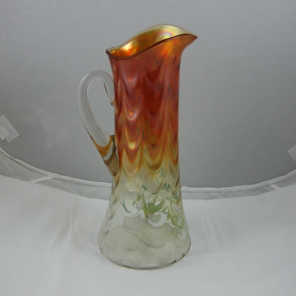 Antique Fenton Marigold Enameled Freesia Carnival Glass Tankard Pitcher