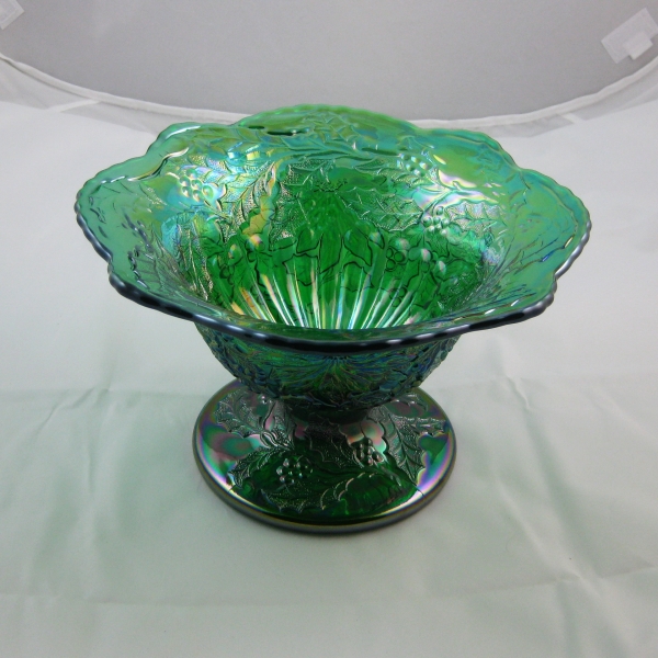 Mosser Emerald Green Christmas Carnival Glass Compote
