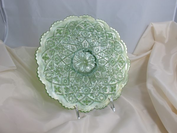 Antique Imperial Green Hattie Carnival Glass Chop Plate