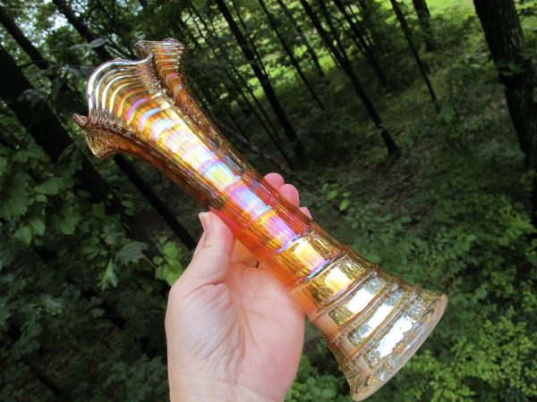 Antique Imperial Marigold Ripple Carnival Glass Vase
