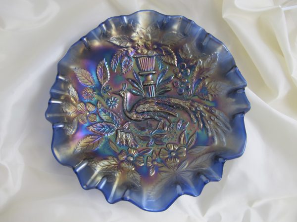 Antique Millersburg Blue Peacock & Urn Mystery Carnival Glass 3n1 Bowl