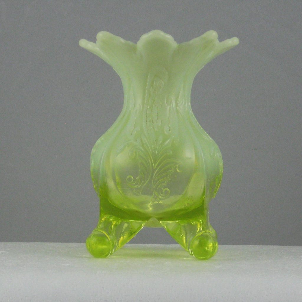 Antique Dugan Vaseline Opal Inverted Fan & Feather Opalescent Glass