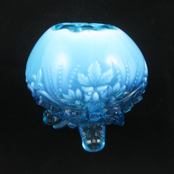 Antique English ?Sowerby? Blue Opal Piasa Bird Opalescent Glass Rosebowl