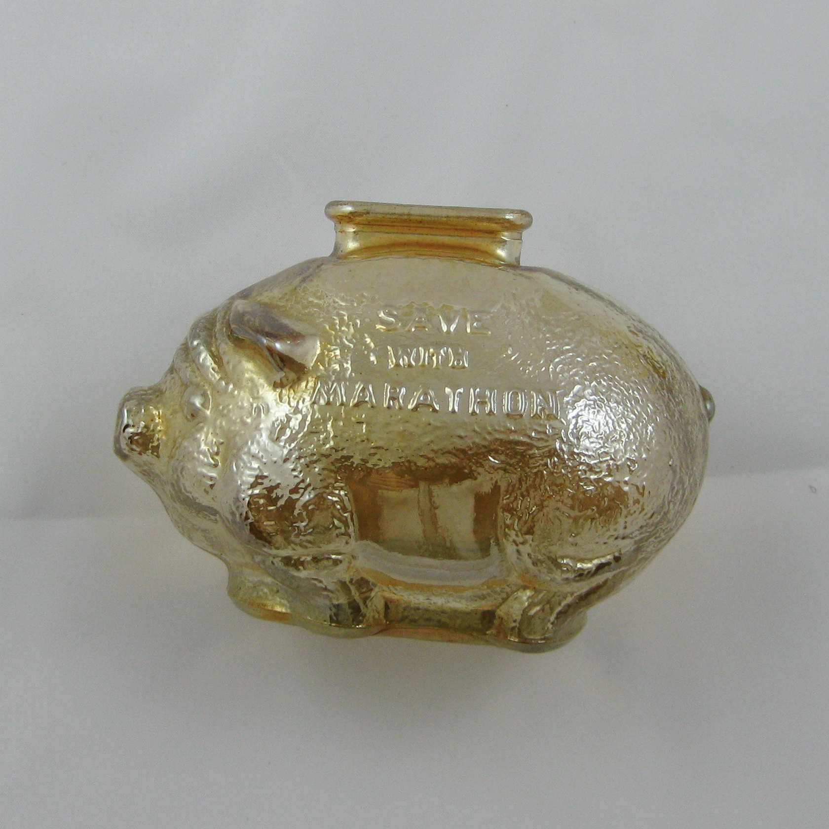 Antique Anchor Hocking Marigold Marathon/Ohio Oil Carnival Glass Piggy
