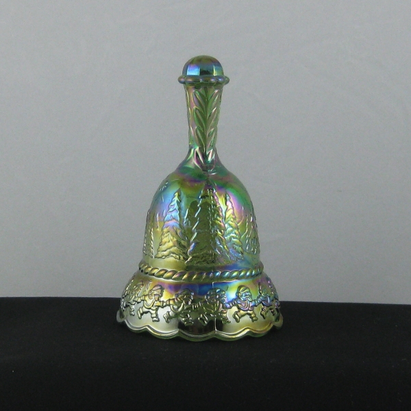 New Imperial Green Santa Claus Carnival Glass Hand Bell