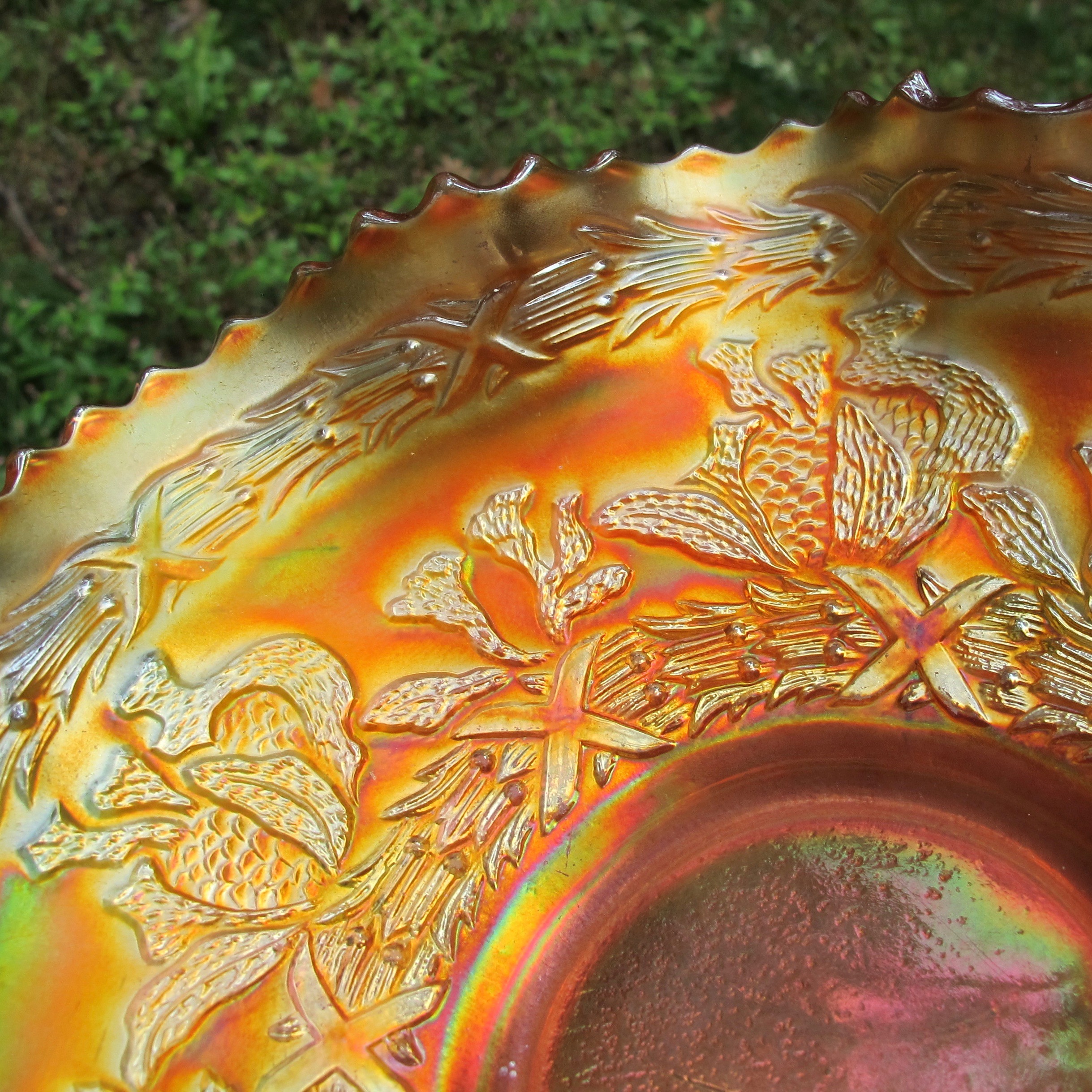 Antique Fenton Marigold Coral Carnival Glass Bowl Antique Fenton Marigold Coral Carnival Glass Bowl