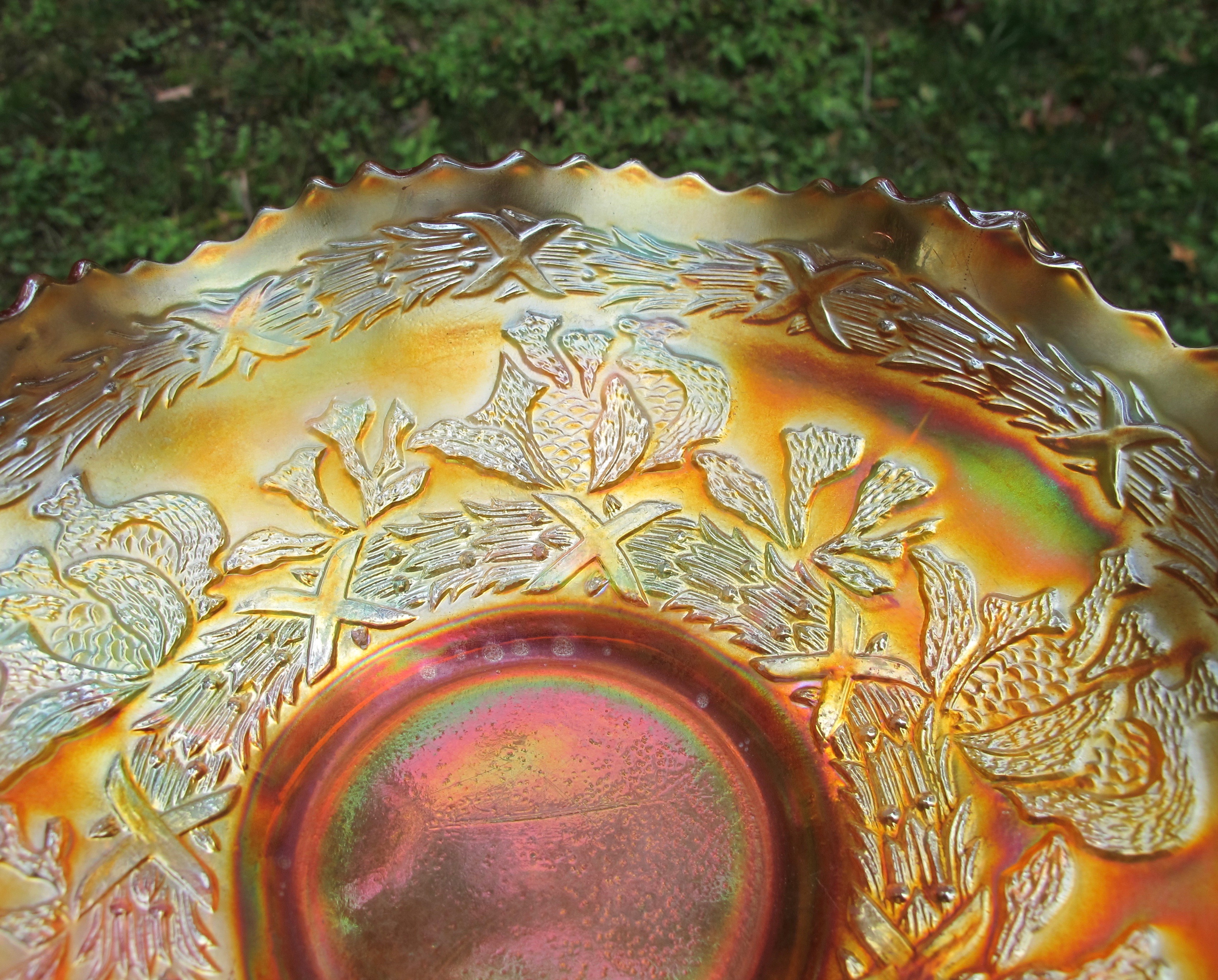 Antique Fenton Marigold Coral Carnival Glass Bowl Antique Fenton Marigold Coral Carnival Glass Bowl