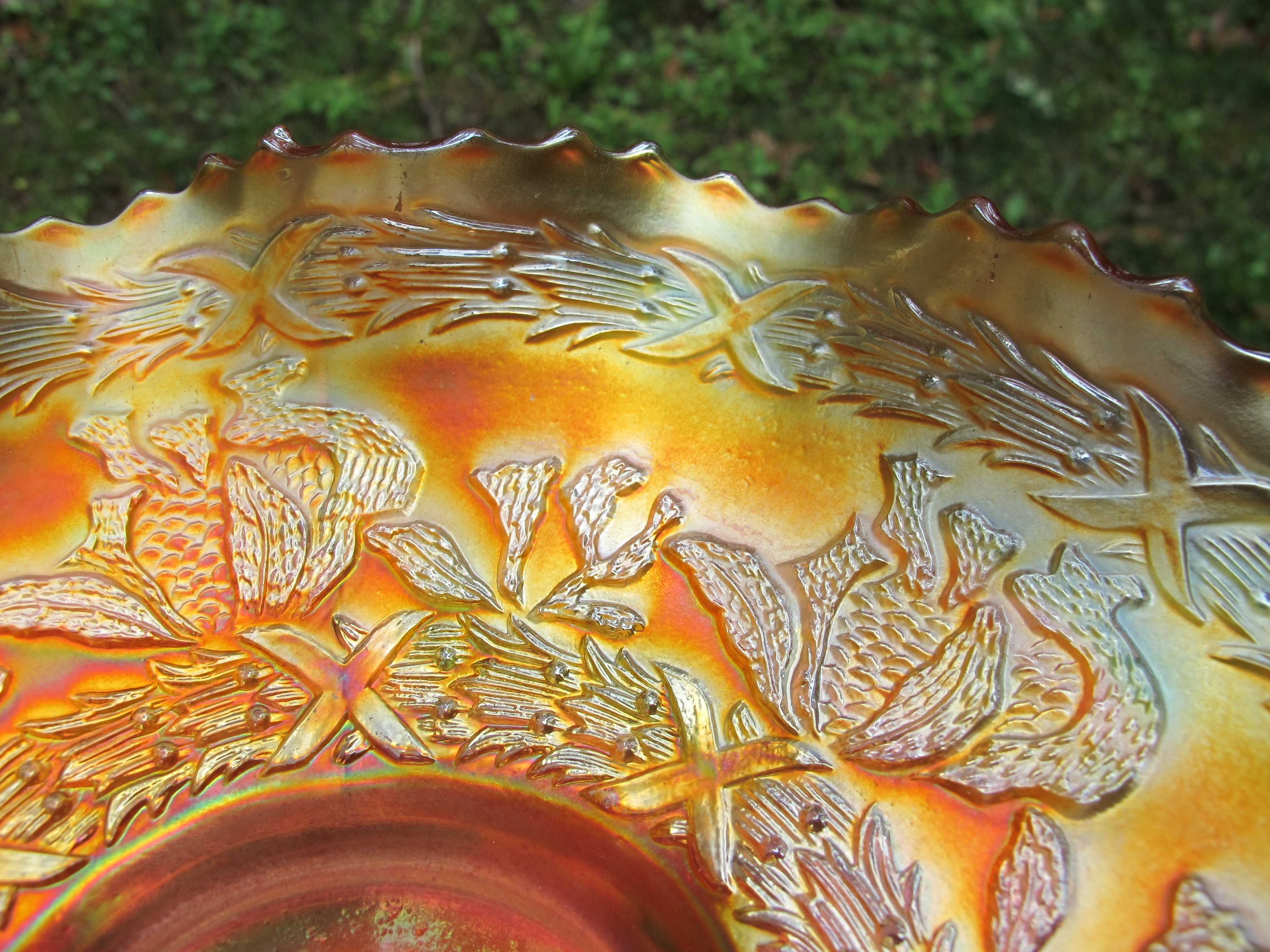 Antique Fenton Marigold Coral Carnival Glass Bowl Antique Fenton Marigold Coral Carnival Glass Bowl