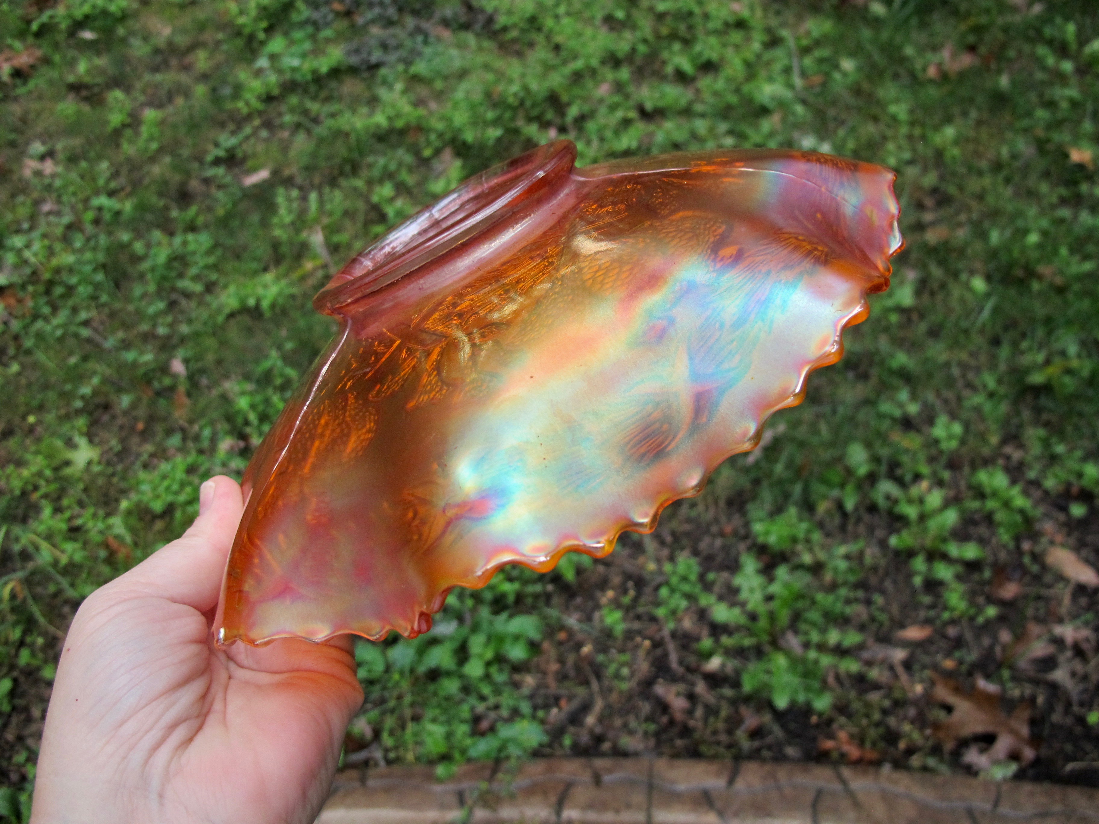 Antique Fenton Marigold Coral Carnival Glass Bowl Antique Fenton Marigold Coral Carnival Glass Bowl