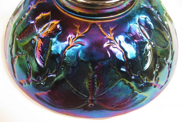 LG Wright Amethyst Peacocks with Butterfly back Carnival Glass Bowl