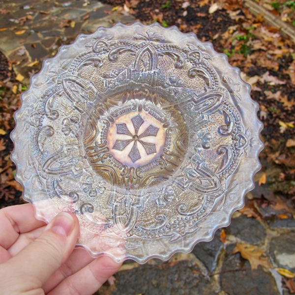 Antique Dugan White Garden Path Variant Carnival Glass Plate