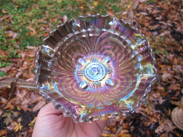 Antique Imperial Smoke Scroll Embossed Carnival Glass Bowl