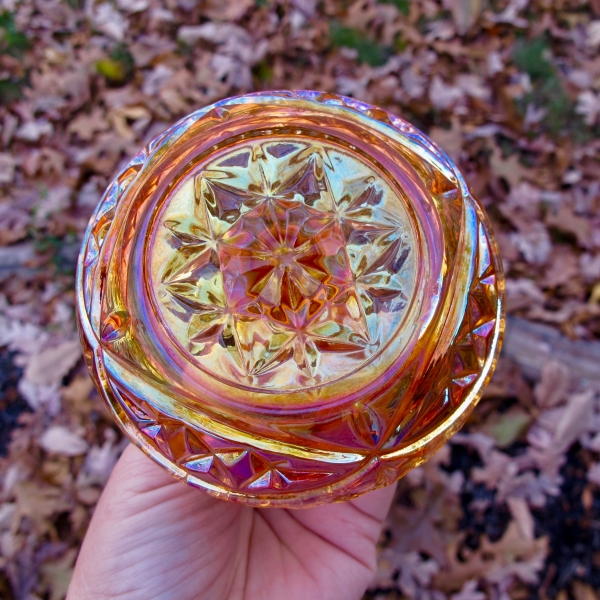 Antique Inwald Marigold Double Diamonds Carnival Glass Ring Tree Holder