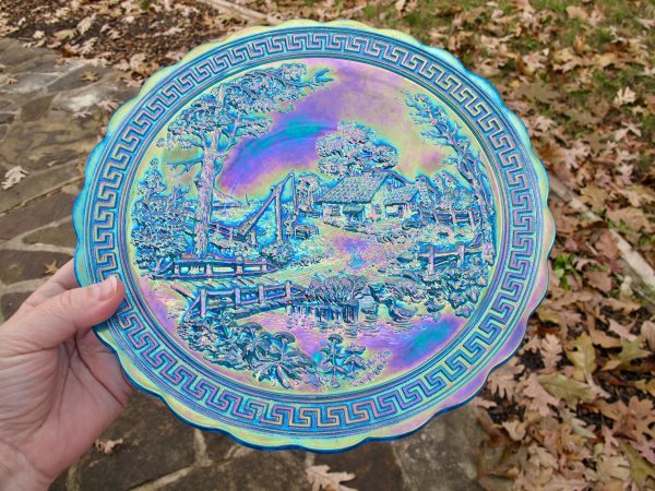 Summit - Imperial Sapphire Blue Homestead Carnival Glass Plate