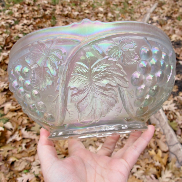 Antique US Glass White Palm Beach Carnival Glass Lg. Bowl