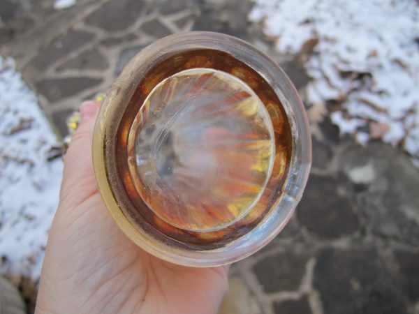 Antique Crown Crystal Pastel Marigold Australian Gum Tips Carnival Glass Squat Vase