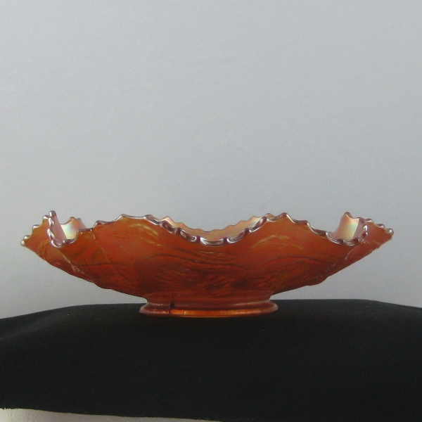 Antique Fenton Marigold Peacock and Grape Carnival Glass Ruffled Bowl