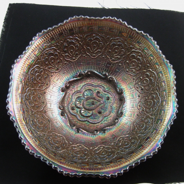 Antique Fenton Amethyst Persian Medallion Round Carnival Glass Bowl