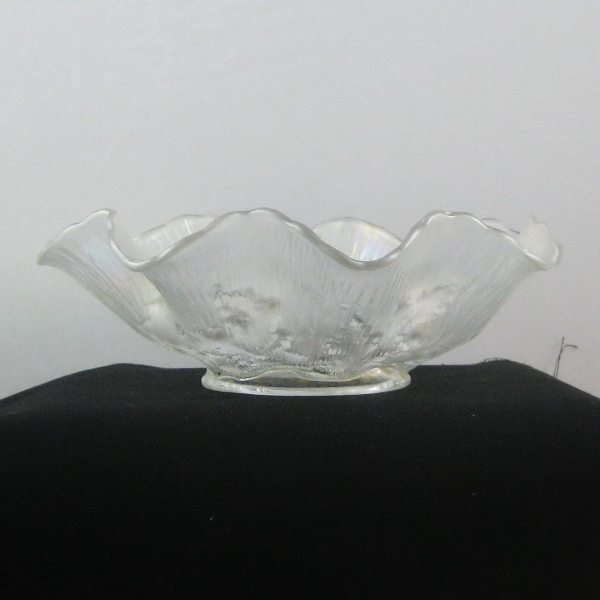 Antique Northwood Ice White Poppy Show Carnival Glass Ruffled Bowl