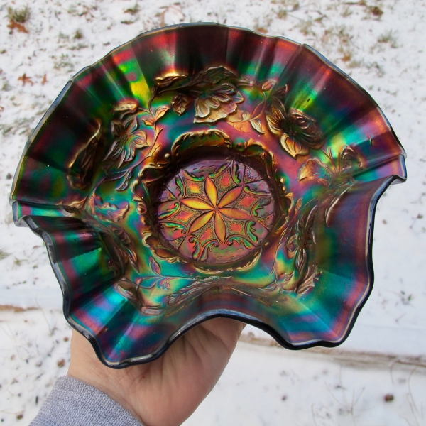 Antique Dugan Amethyst Six Petals Carnival Glass Bowl