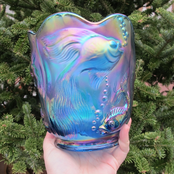 Fenton Sapphire Blue Atlantis Carnival Glass Vase