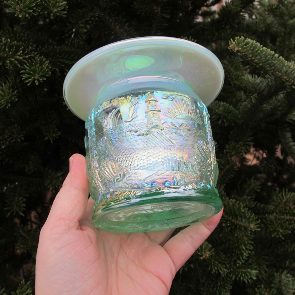 Fenton Ice Green Opal Seacoast Carnival Glass Spittoon Limited Edition