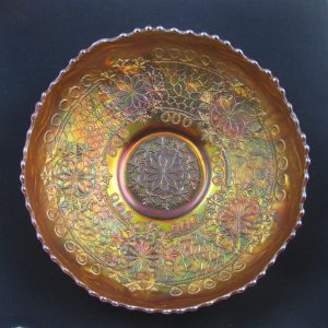 Antique Fenton Marigold Leaf Chain Carnival Glass Ice Cream Bowl