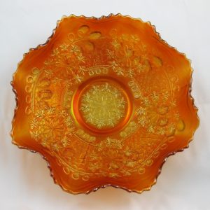 Antique Fenton Marigold Leaf Chain Carnival Glass Ruffled Bowl